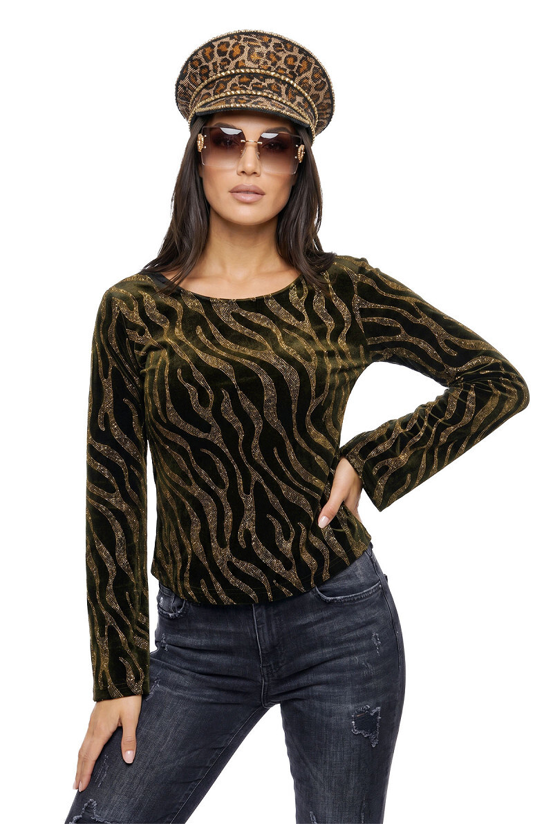 Top lange mouw velvet waves goud