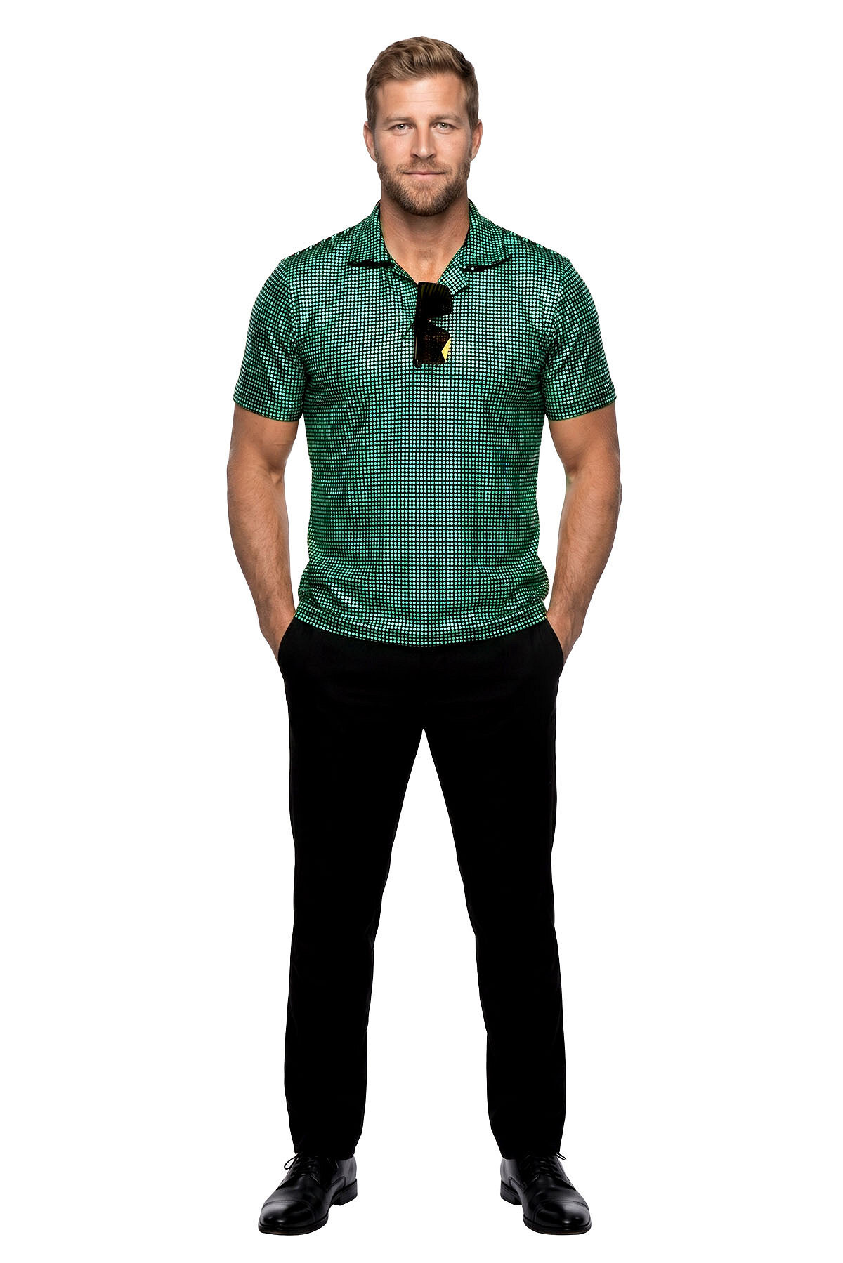 Polo velvet met glitter zeegroen