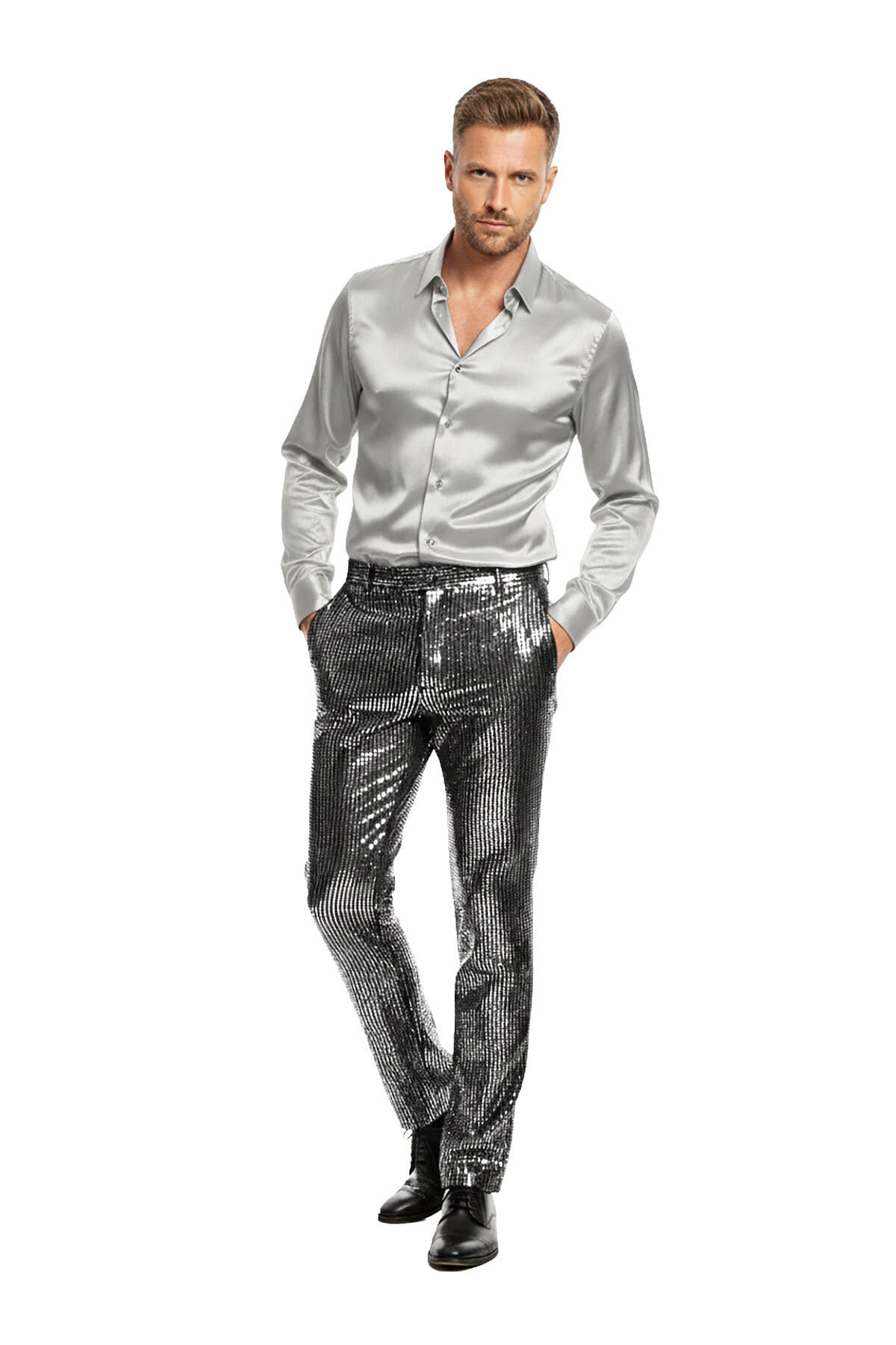 Broek glitter wave zilver