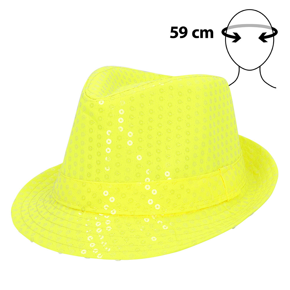 Hoed Popstar sequins neongeel