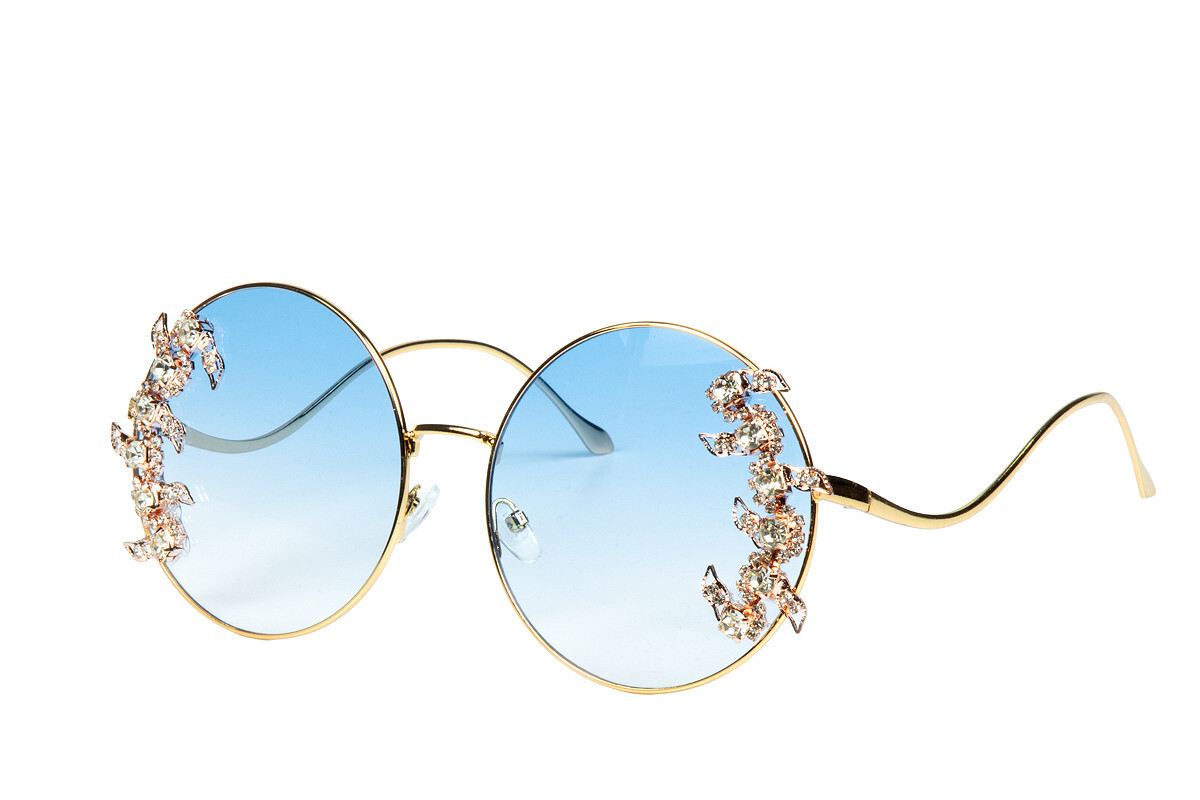 Bril grote glazen met steentjes blauw