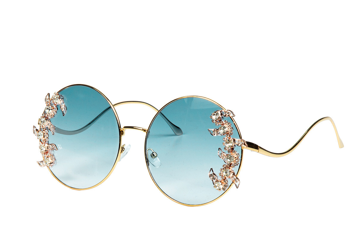 Bril grote glazen met steentjes blauw groen