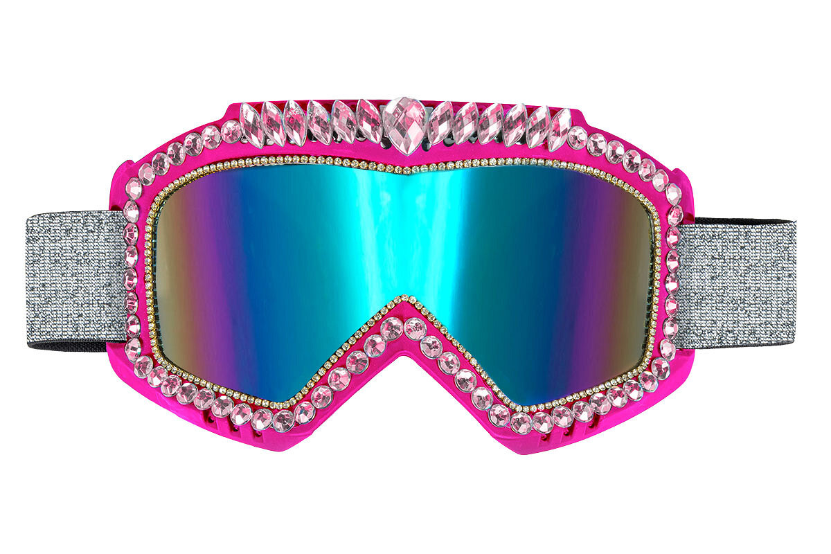 Skibril pink met steentjes