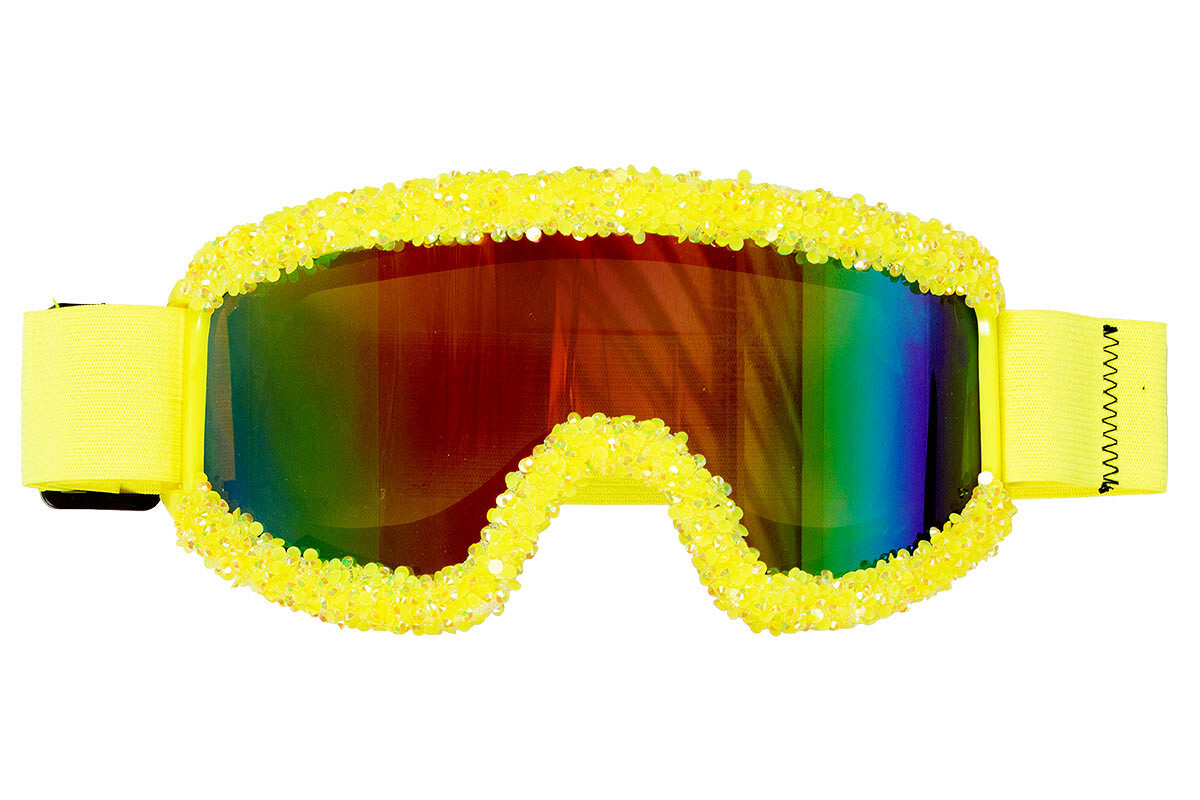 Skibril neon geel met steentjes