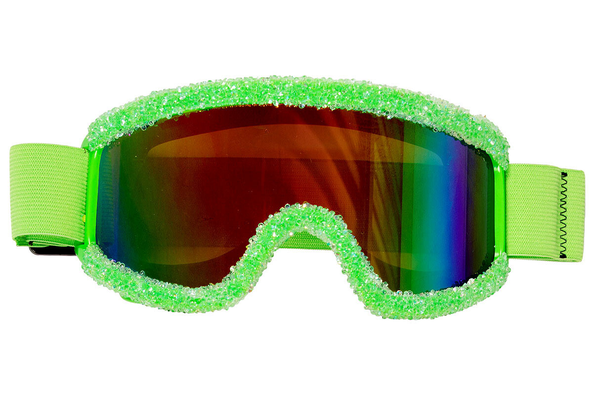 Skibril neon groen met steentjes