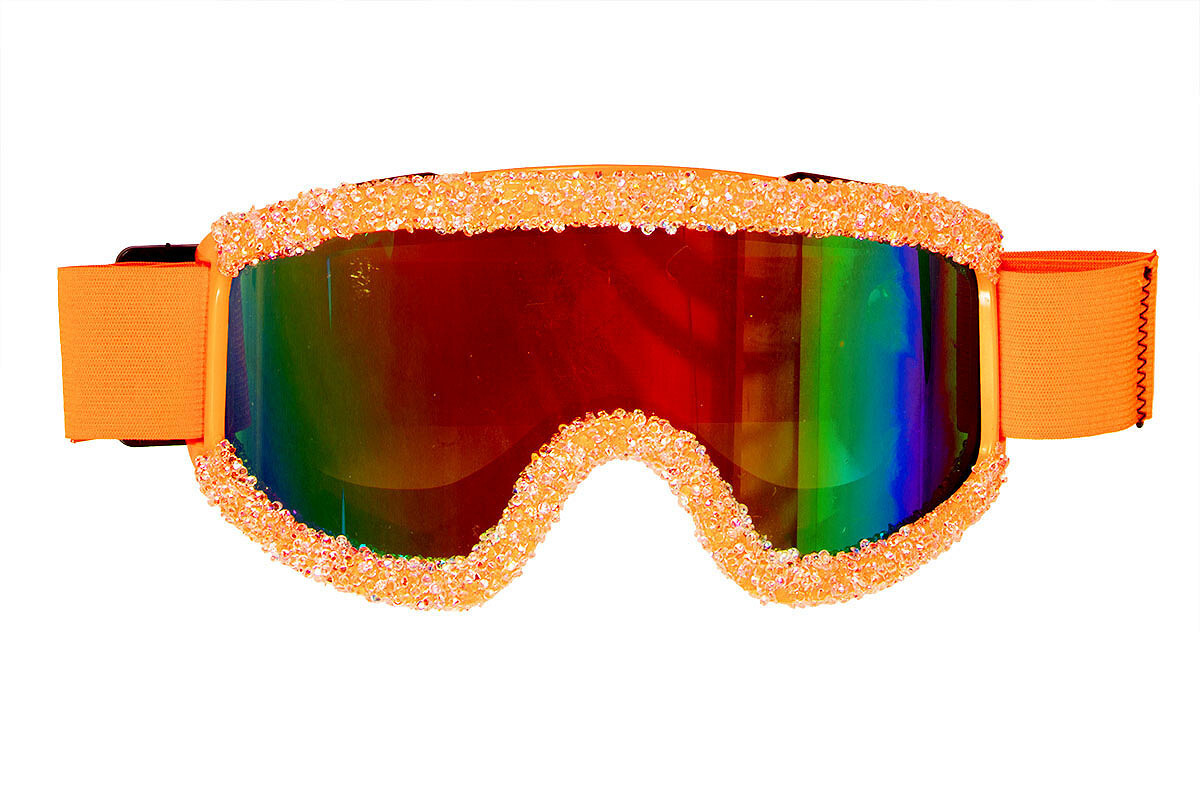 Skibril neon oranje met steentjes