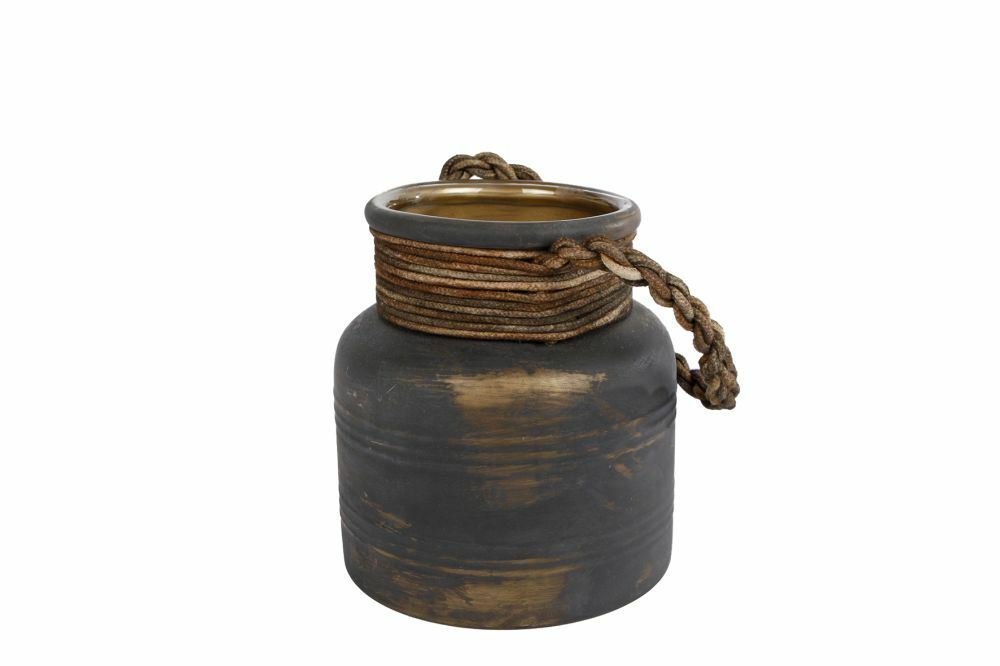 Vaas "Ralf" w/leathercord S bruin glas 14x14x15,5cm