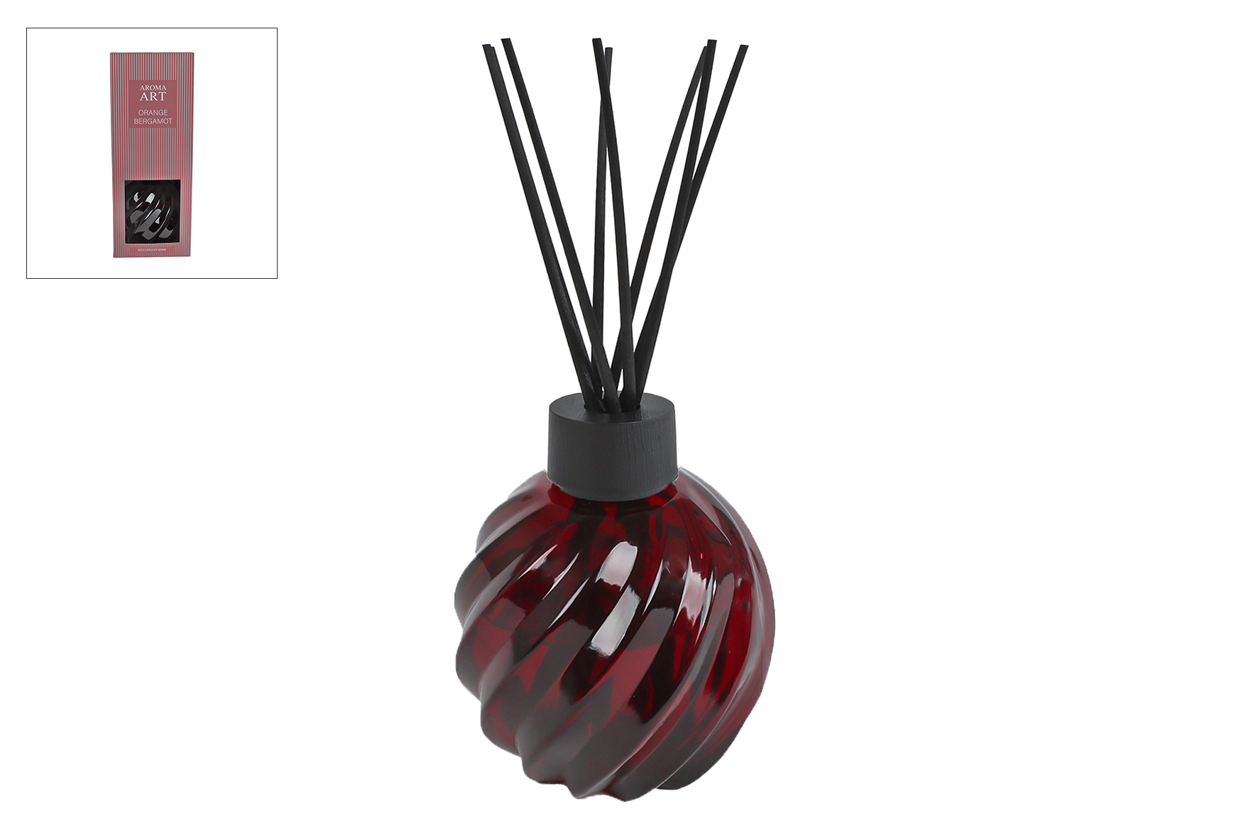 Diffuserset "Aroma Art" orange bergamot 800ml burgundy red glas 12x12x39cm