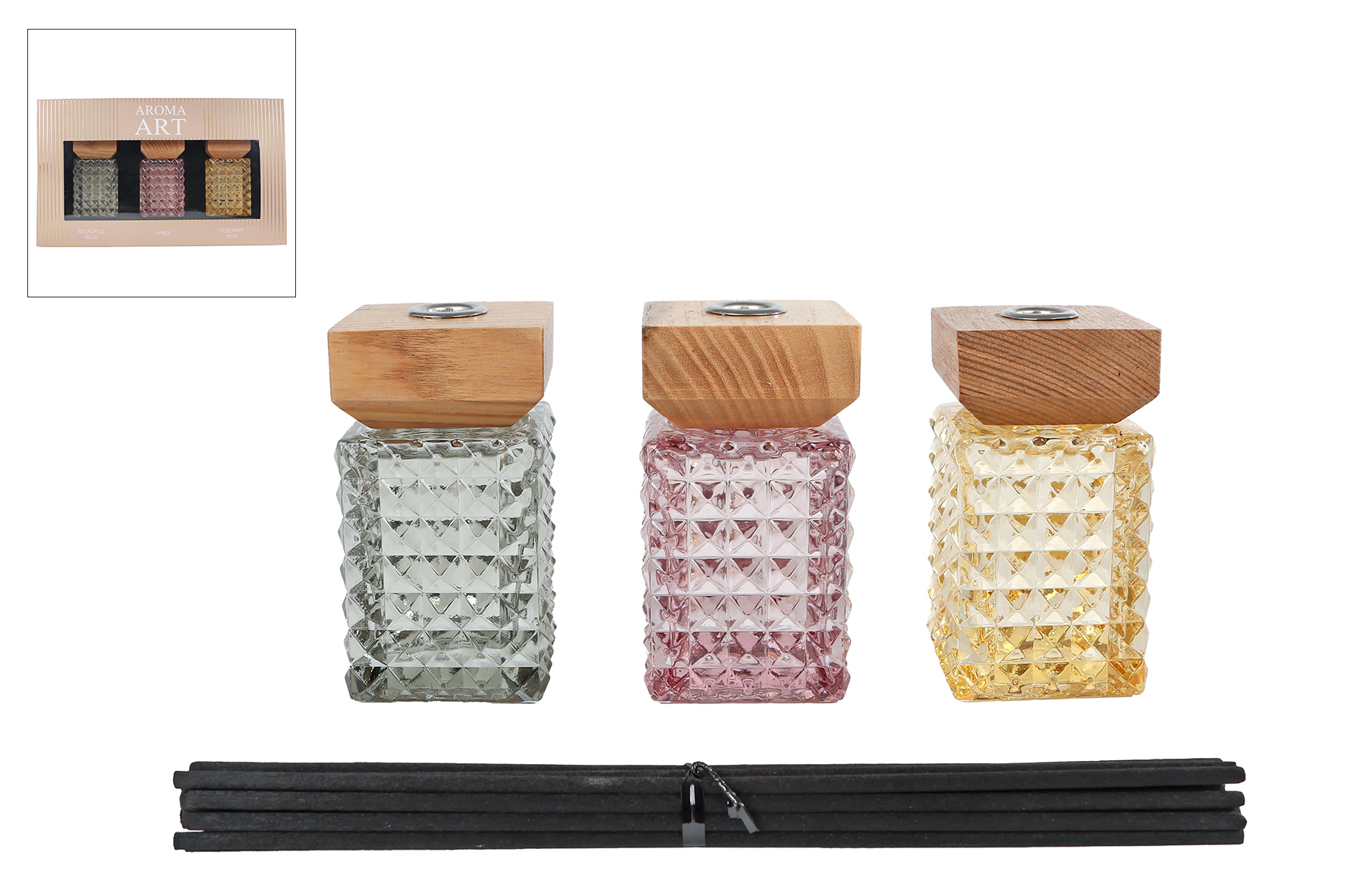 Diffuserset "Aroma Art" s3 fresh color box 3x50 ml glas 23,5x4,6x14cm