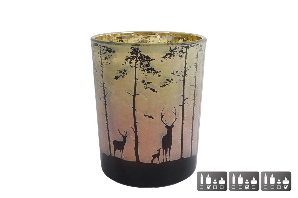 Theelichth Forest m groen/rood glas 10x10x12.5cm
