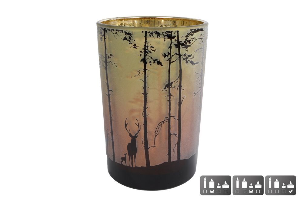 Theelichth Forest L groen/rood glas 12x12x18cm