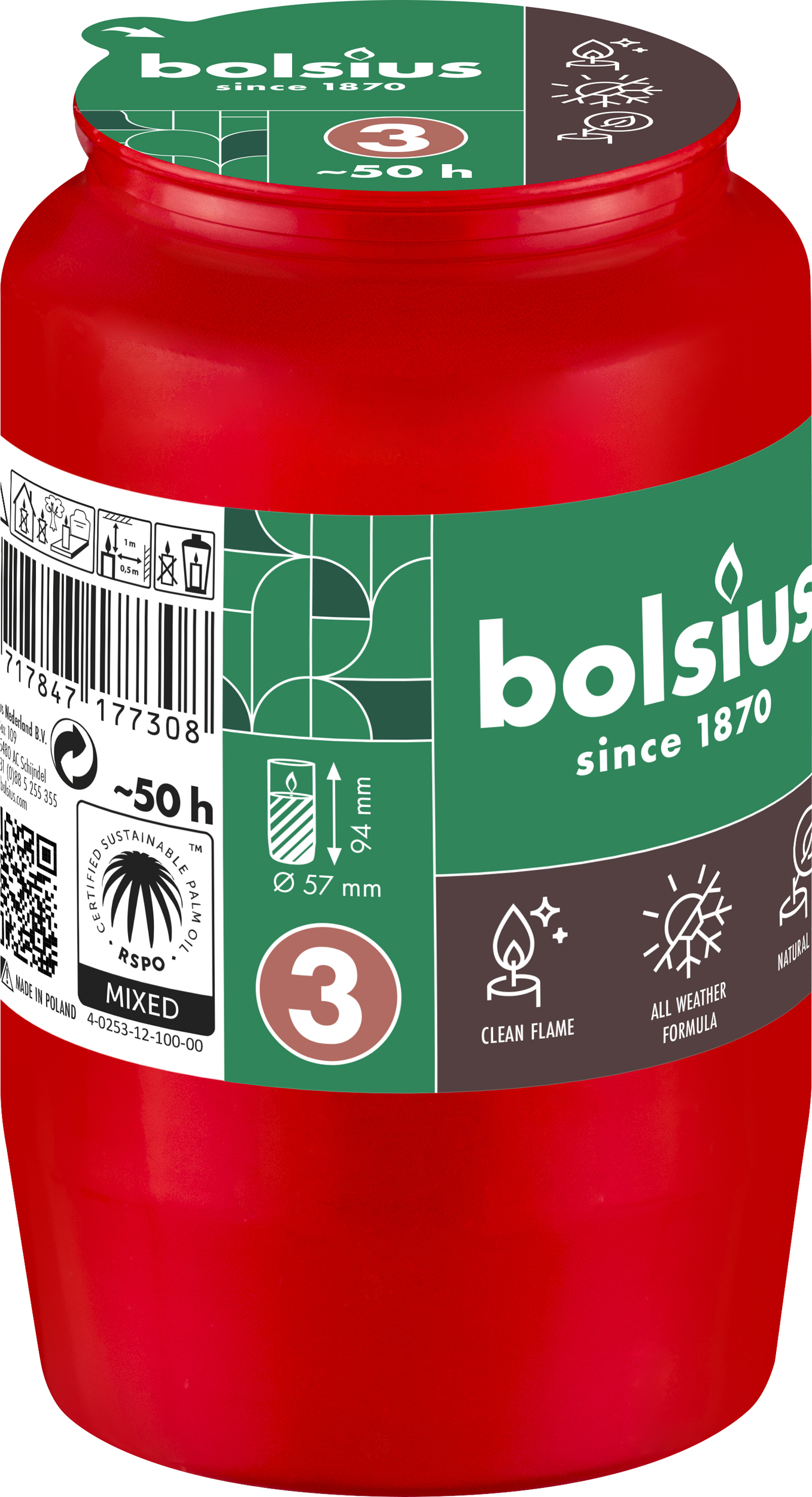Bolsius herdenkingslicht compo nr 3 rood 20 stuks