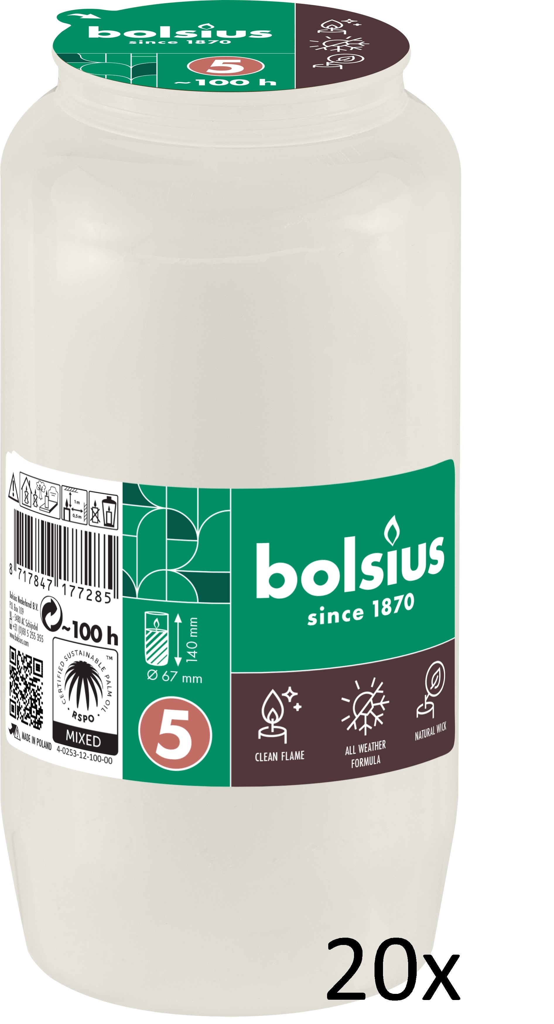 Bolsius Herdenkingslicht compo nr 5 transparant 20 stuks