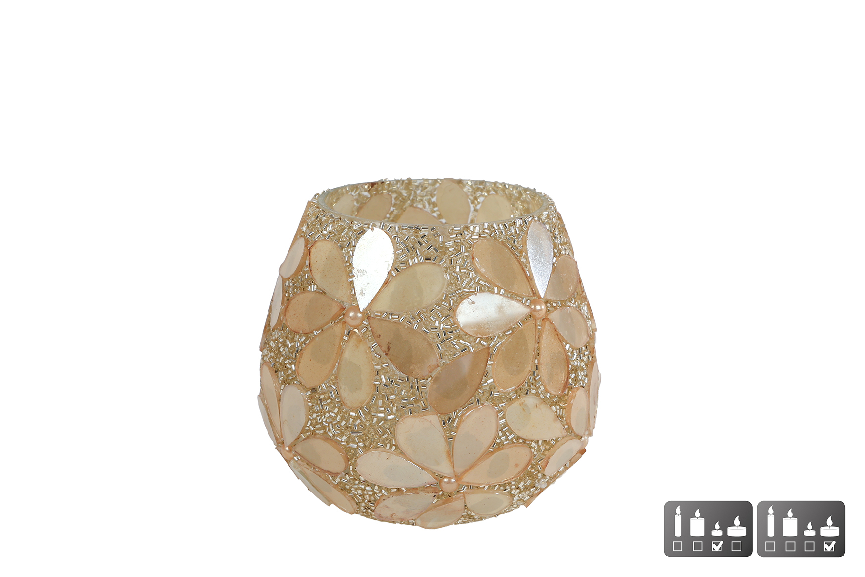 Theelichth Nea goud mozaiek glas 7x10x9cm