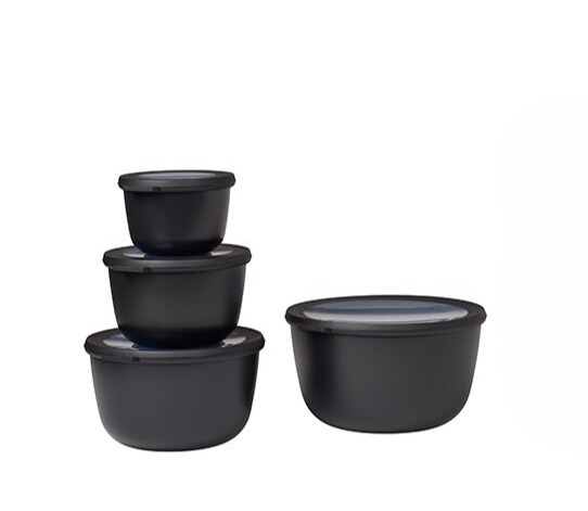 Mepal set van 4 multikommen rond cirqula nordic black 500 ml + 1000 ml + 2000 ml + 3000 ml
