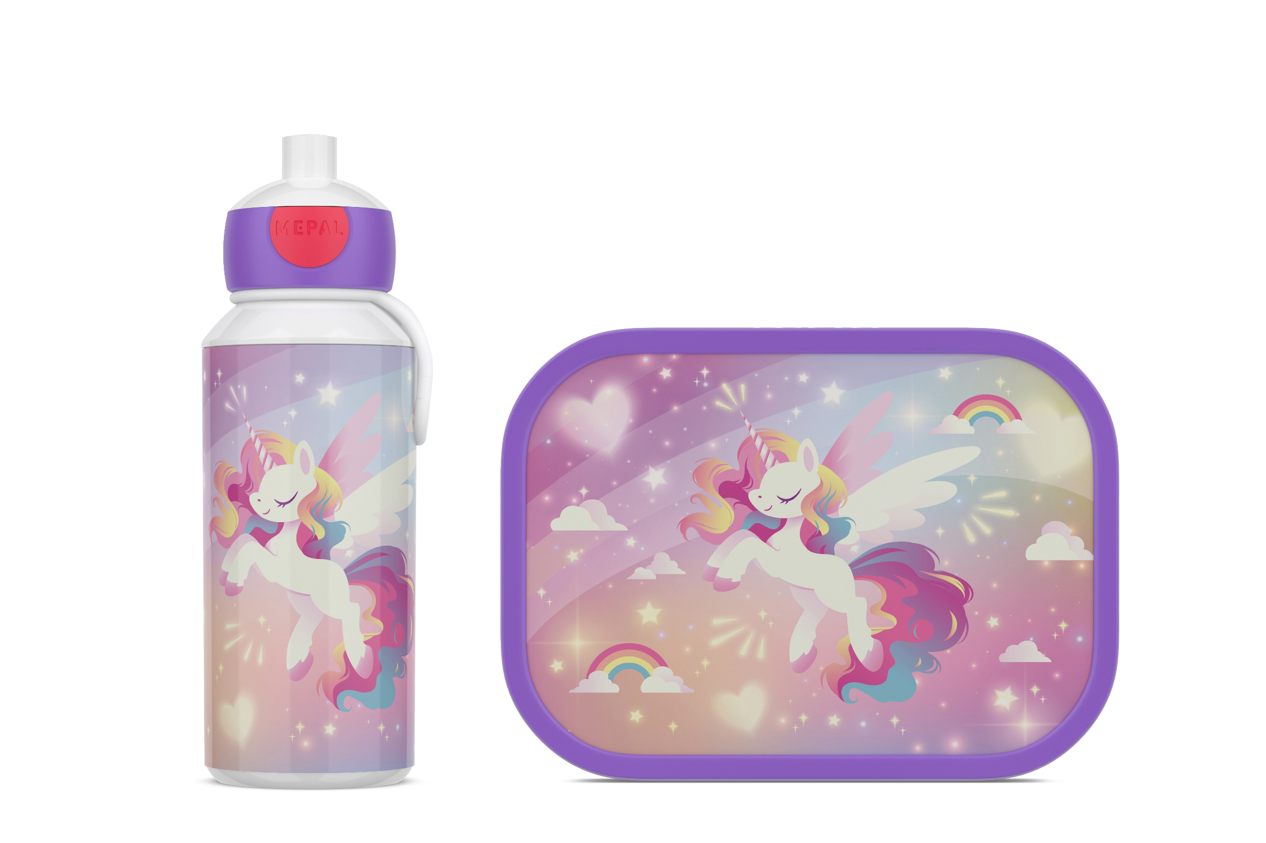 Mepal 2-delige lunchset campus unicorn glow lunchbox + drinkfles pop-up