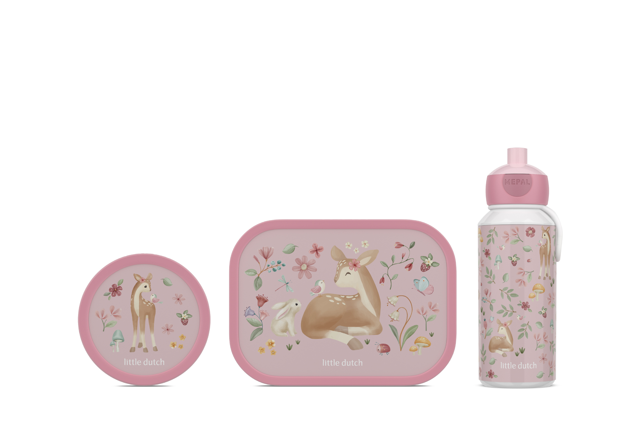 Mepal 3-delige lunchset campus Little Dutch fairy garden lunchbox + fruitbox + drinkfles pop-up