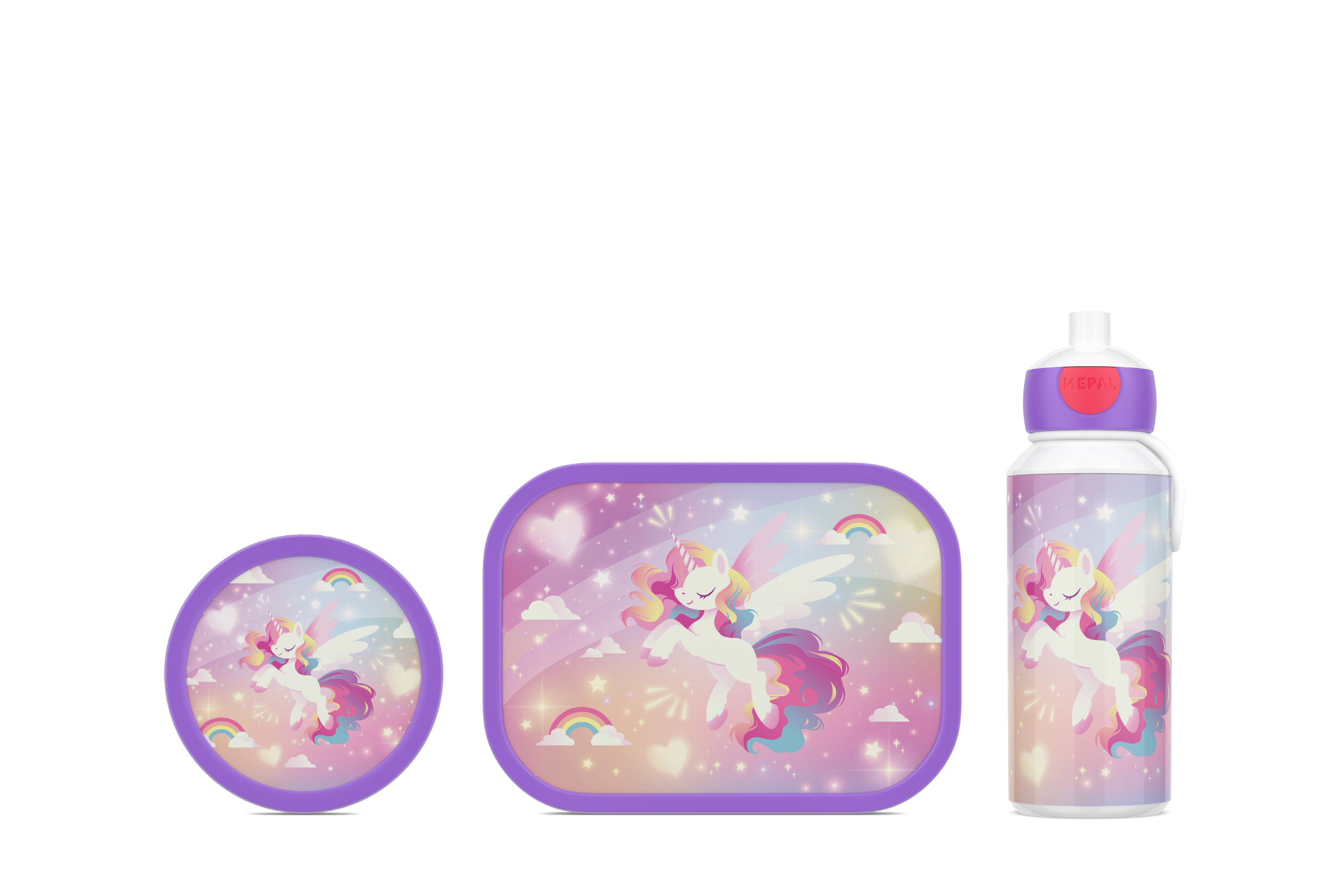 Mepal 3-delige lunchset campus unicorn glow lunchbox + fruitbox + drinkfles pop-up