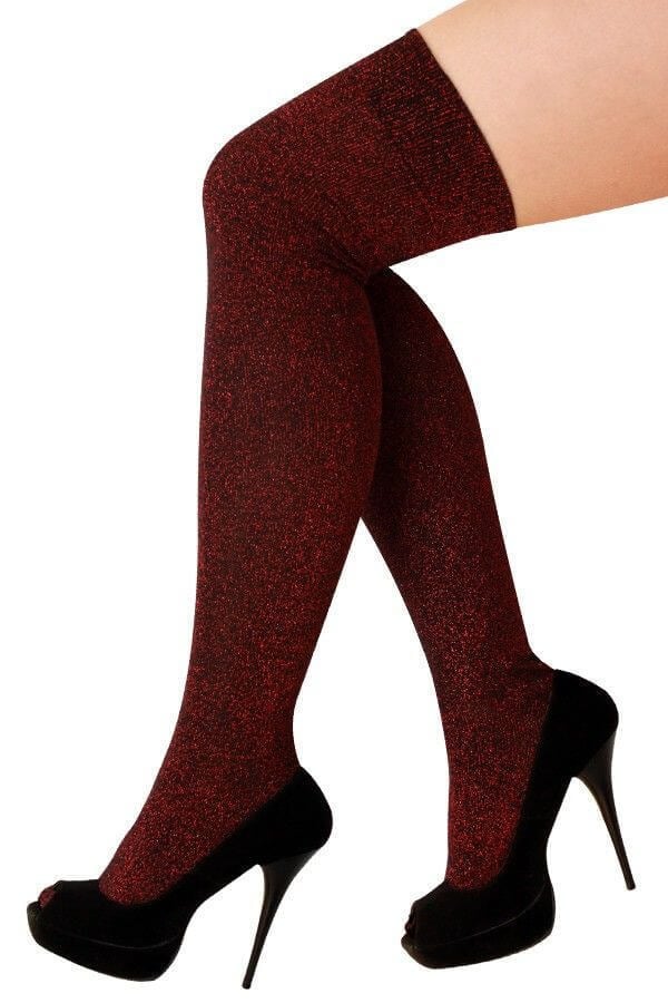 Overknee kousen lurex rood
