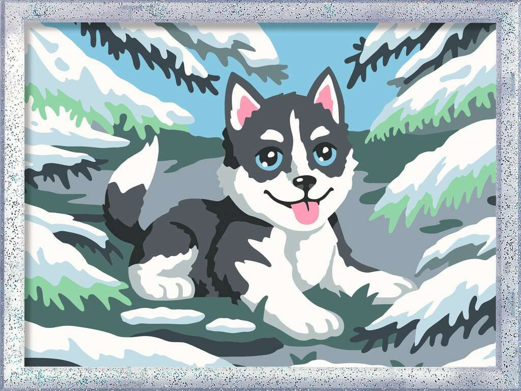 Ravensburger schilderen op nummer Cheeky Husky met glitter