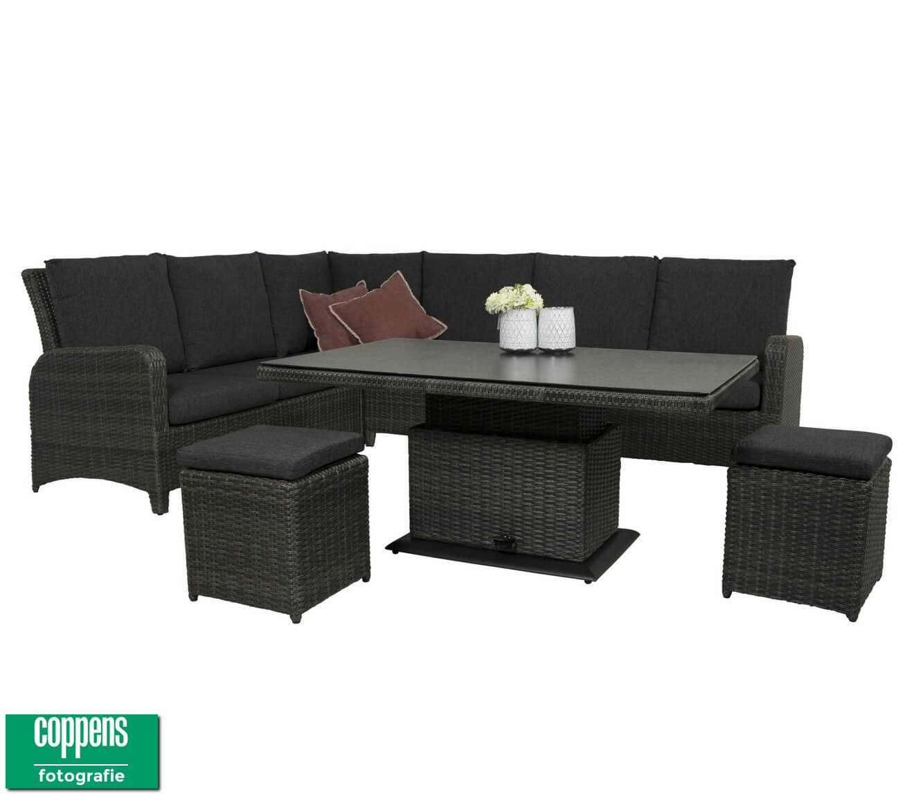 Qopps Aruba lounge dining set met sandigo vario tuintafel antraciet OP=OP