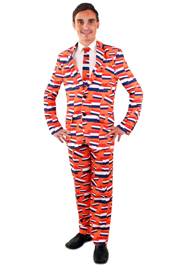 Oranje Suit met vlaggetjes 3-dlg
