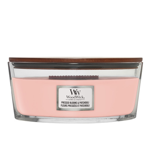 Woodwick pressed blooms & patchouli ellipse candle