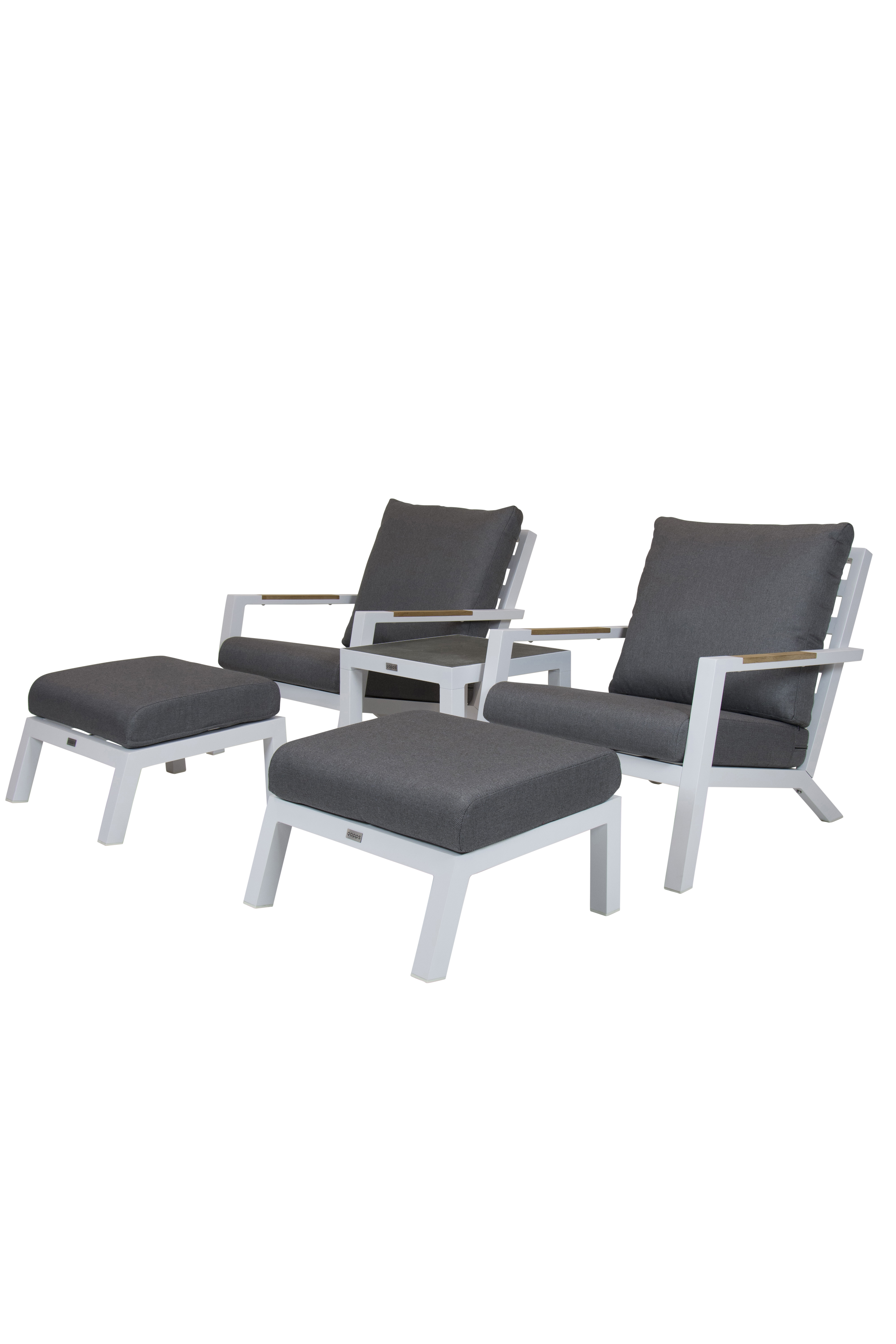 Qopps Ascon set van 2 lounge tuinstoelen met 2 voetenbankjes en bijzettafel