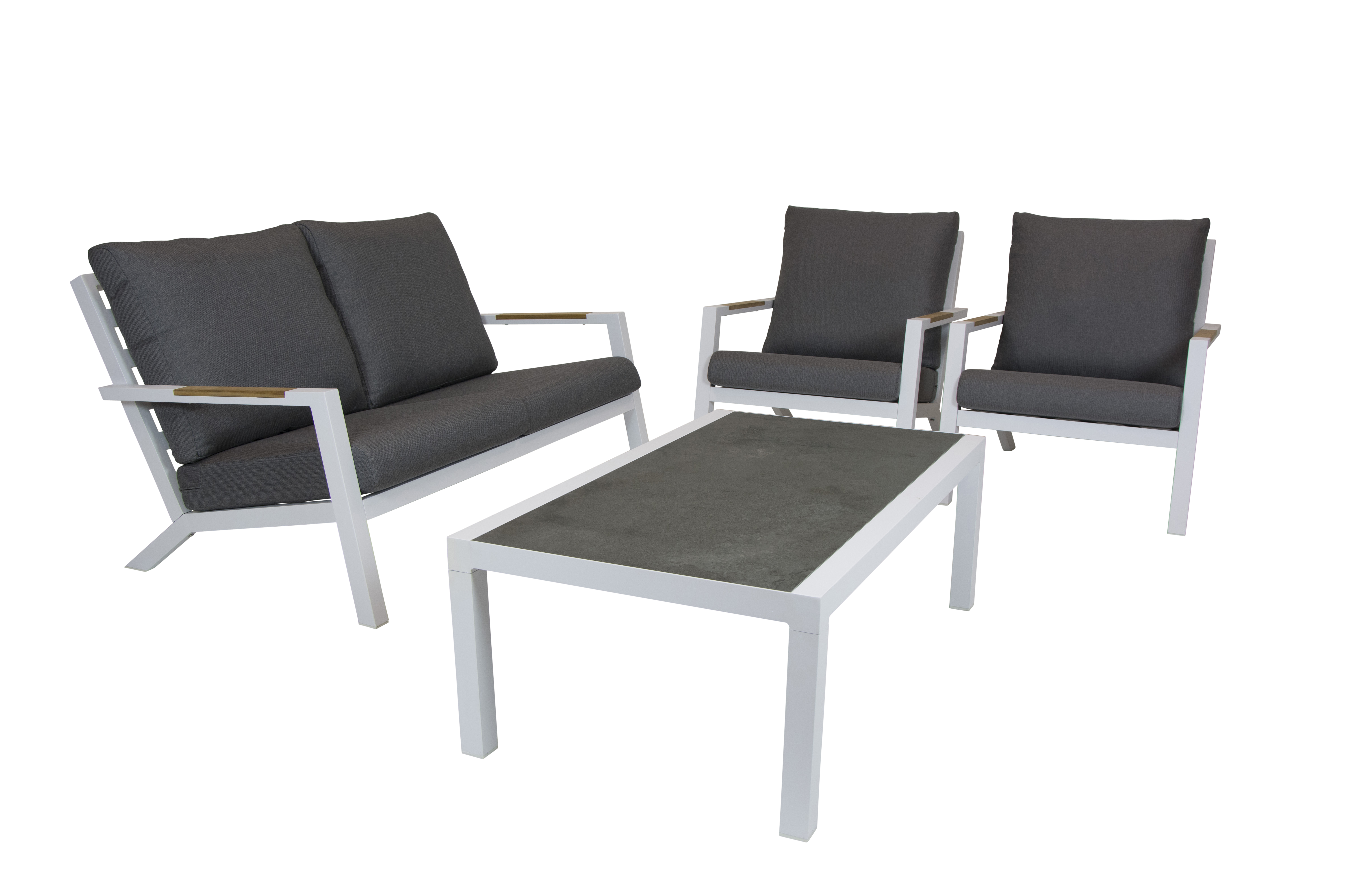 Qopps loungebank 2 zits met 2 lounge tuinstoelen en tafel Atlanta wit