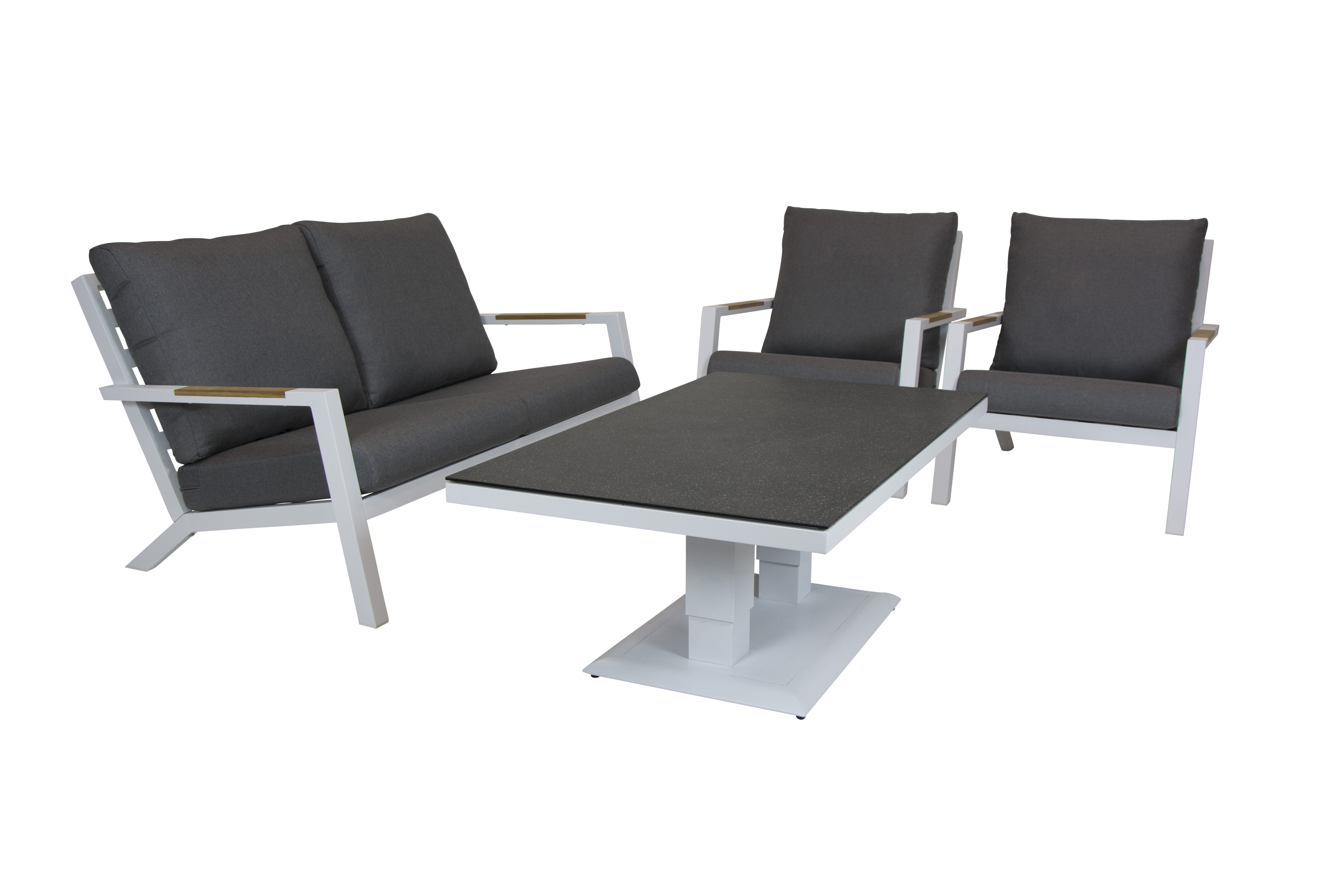 Qopps loungeset 2 zits bank met 2 lounge tuinstoelen en hoogte verstelbare koffie tafel