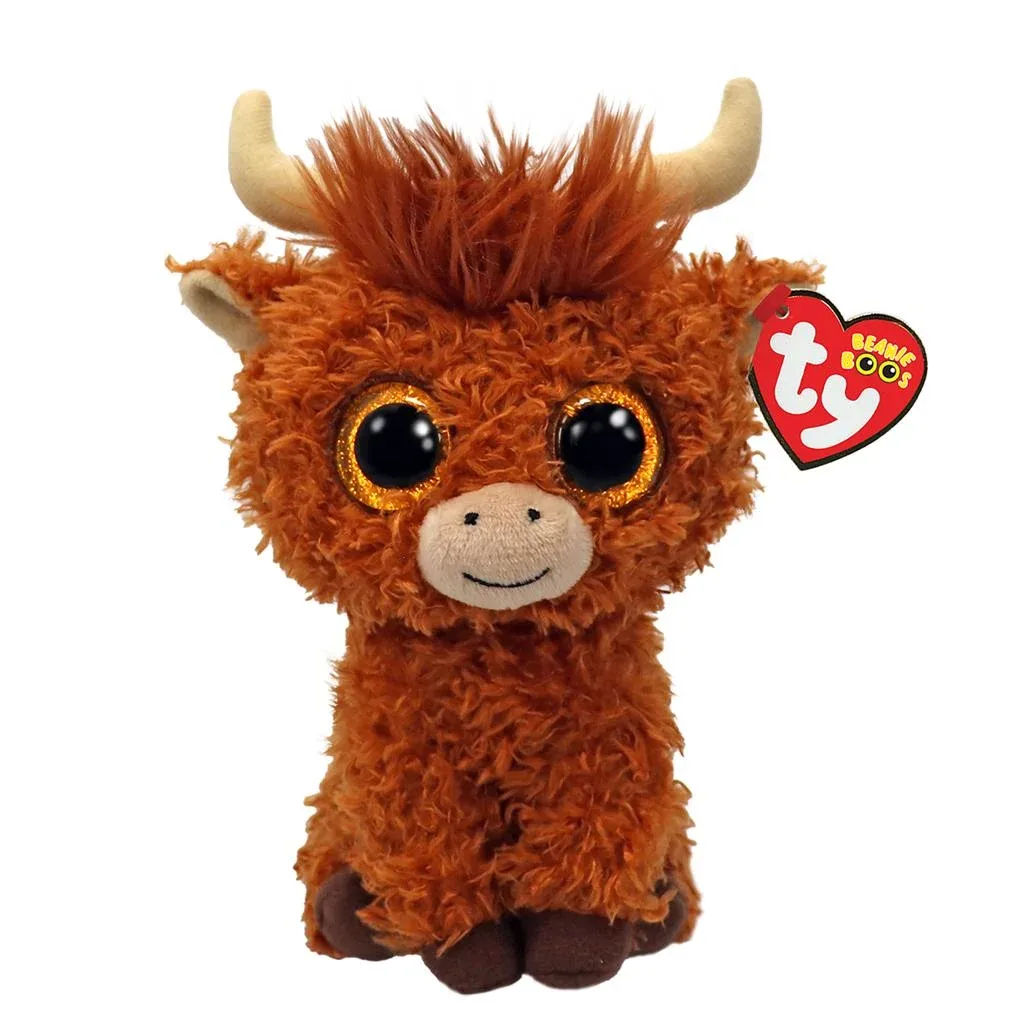 Ty Beanie Boo Alfie Highland Cow bruin 15cm afbeelding