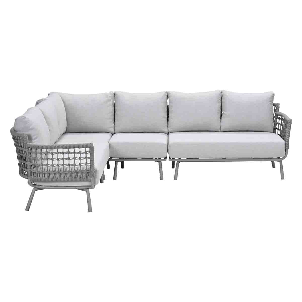 Garden Impressions Aversa hoekset 4 delig taupe frame rope grijs en kussens zand