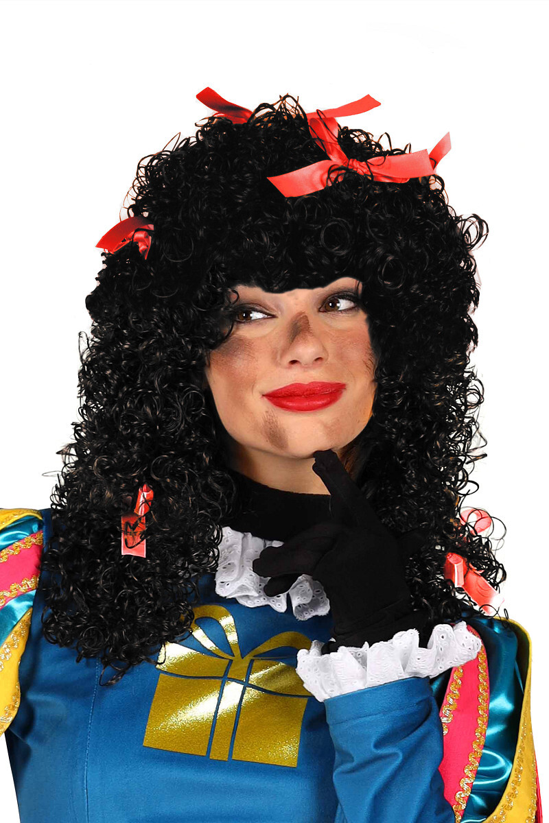 Pruik Pepita, zwart met rode strikjes