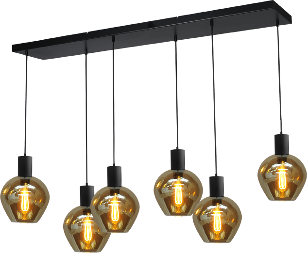 Hanglamp Bounty 6-lichts, mat zwart 130x25 cm inclusief glas