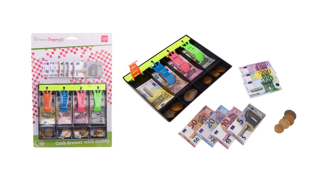Home and Shopping euro speelgeld met kassalade