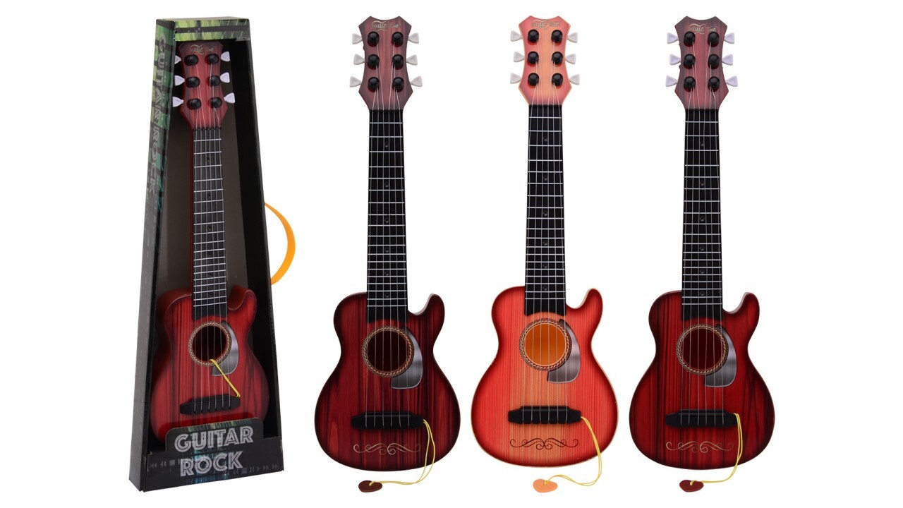 Gitaar 45 cm met 6 metalen snaren, 3 assorti