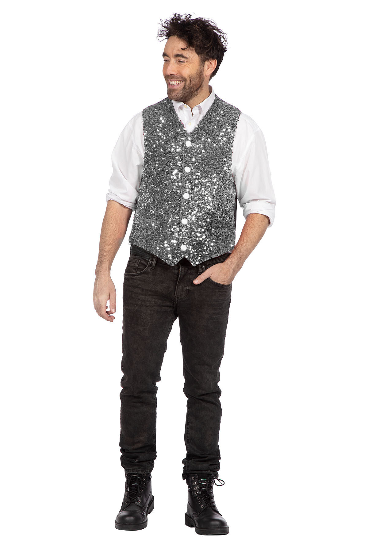 Luxe vest pailletten zilver