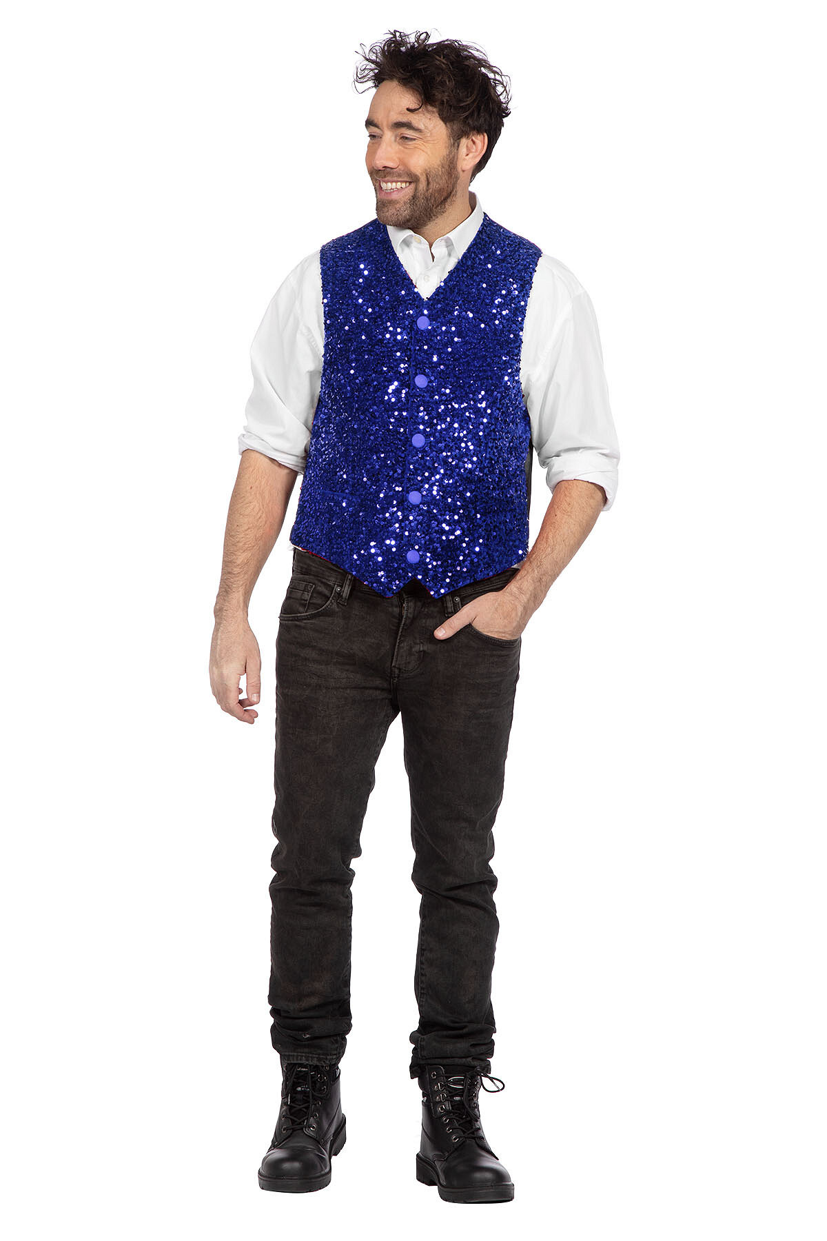 Luxe vest pailletten blauw