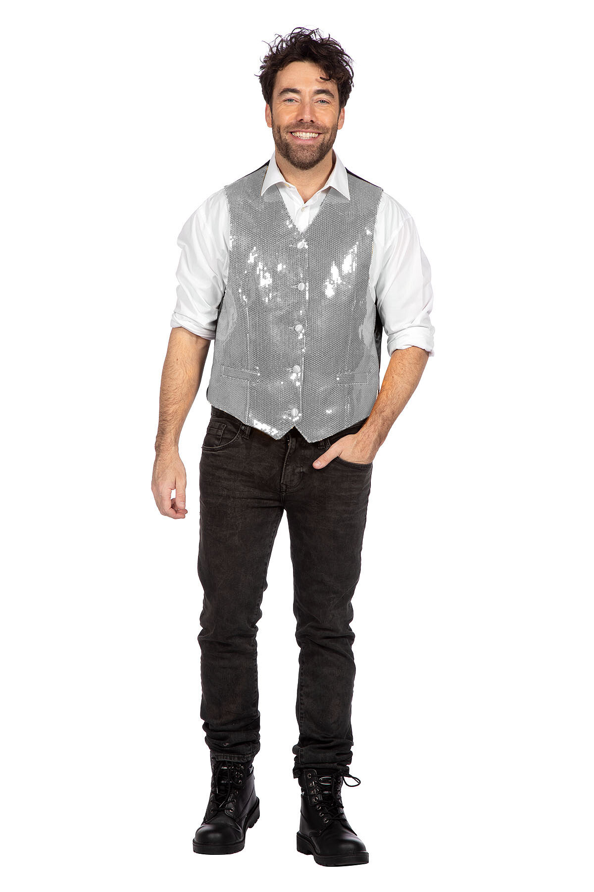 Luxe vest pailletten zilver