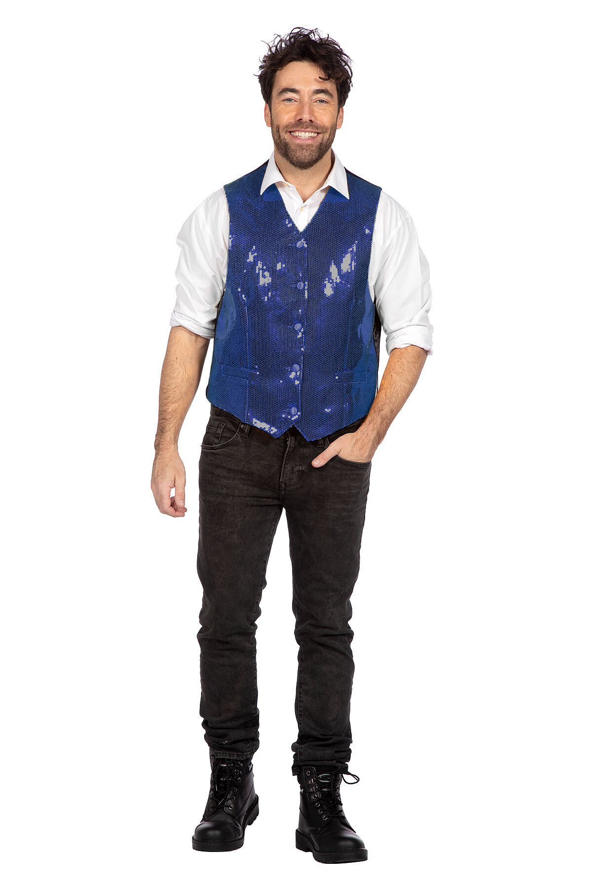 Luxe vest pailletten blauw