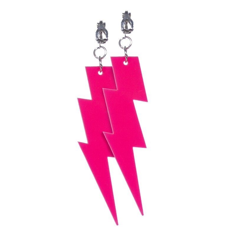 Oorbellen bliksem neon-pink