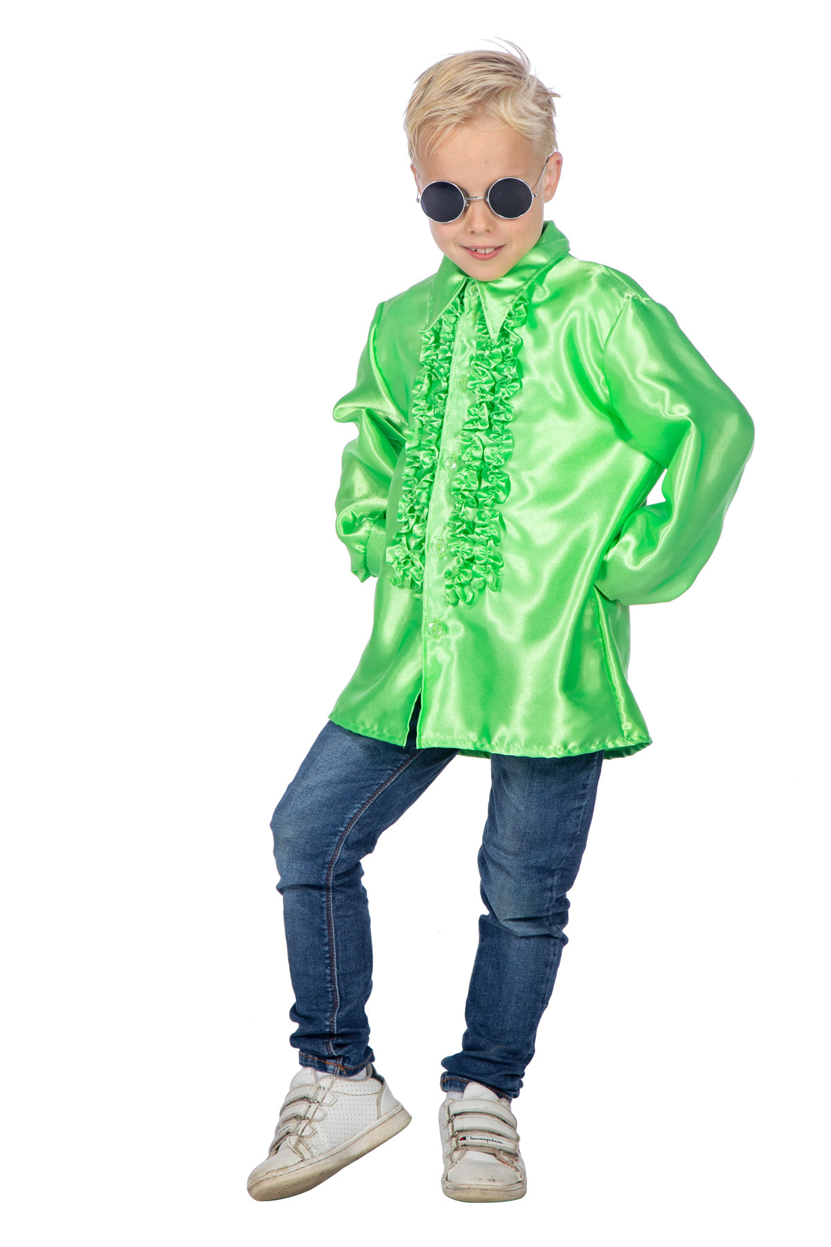 Ruchesblouse satijn Neon groen