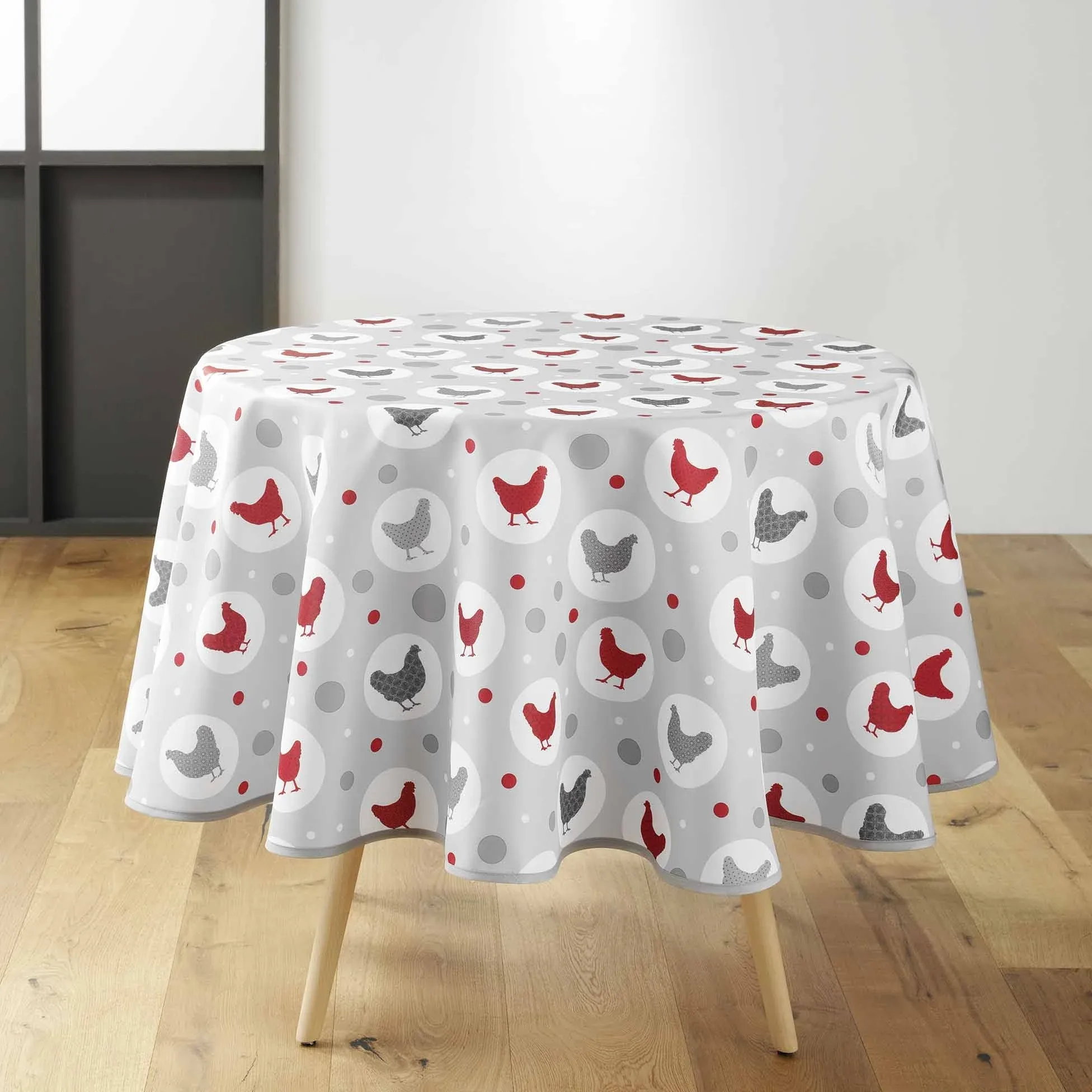 Wicotex tafelkleed textiel kip grijs rond 180 cm