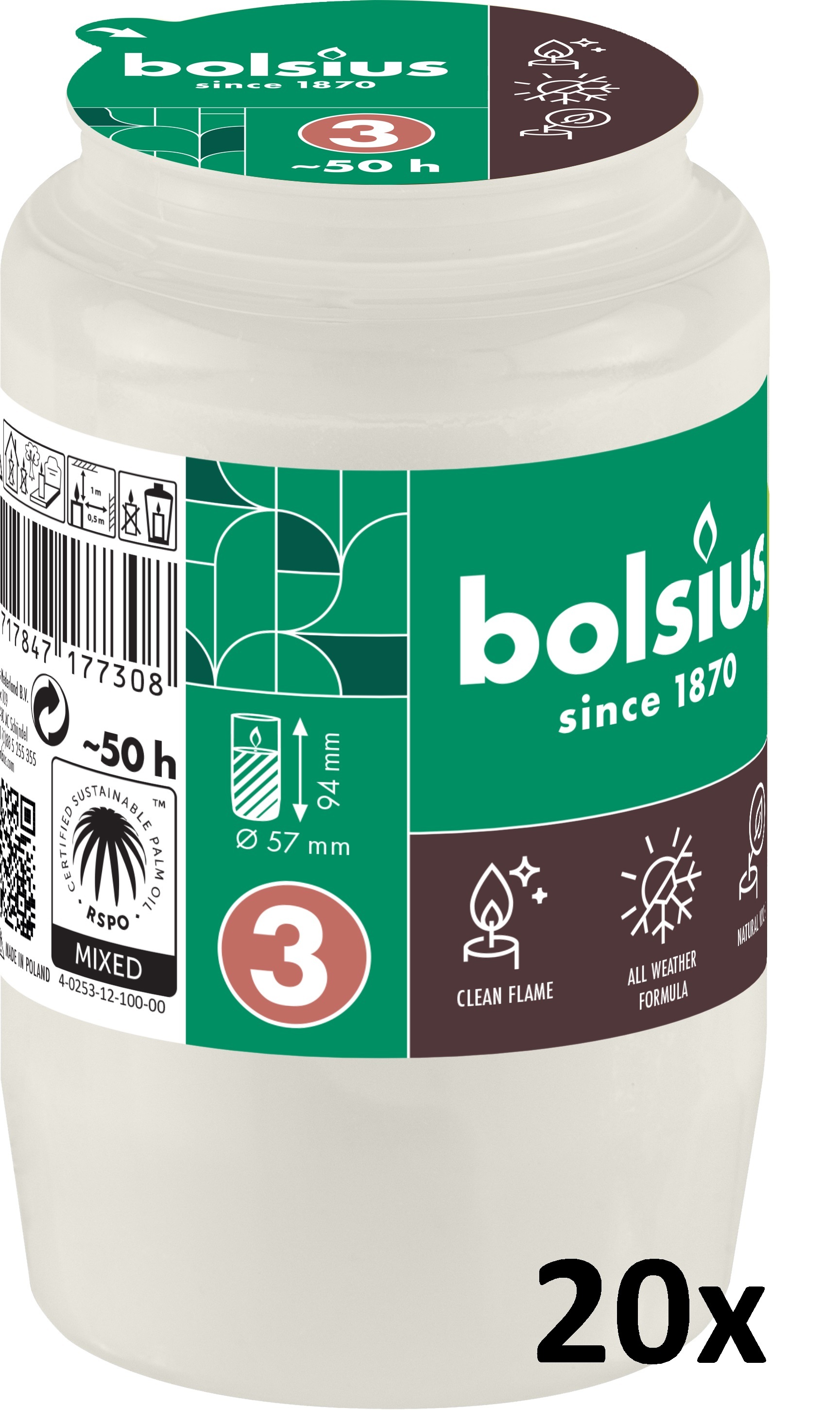 Bolsius Herdenkingslicht compo nr 3 transparant 20 stuks