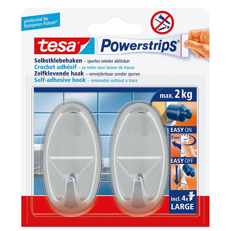 Tesa Powerstrips large ovaal chroom