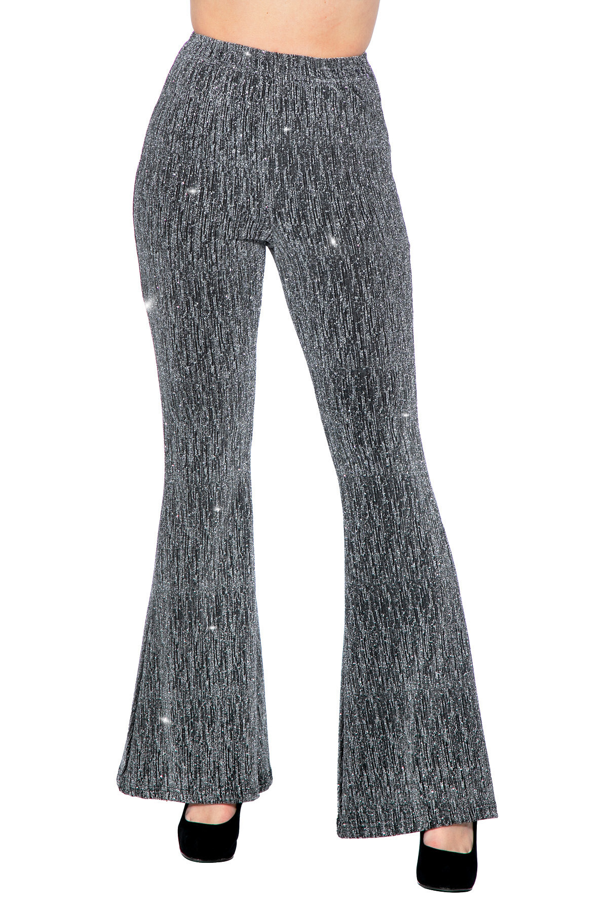 Party glitter broek zilver flared