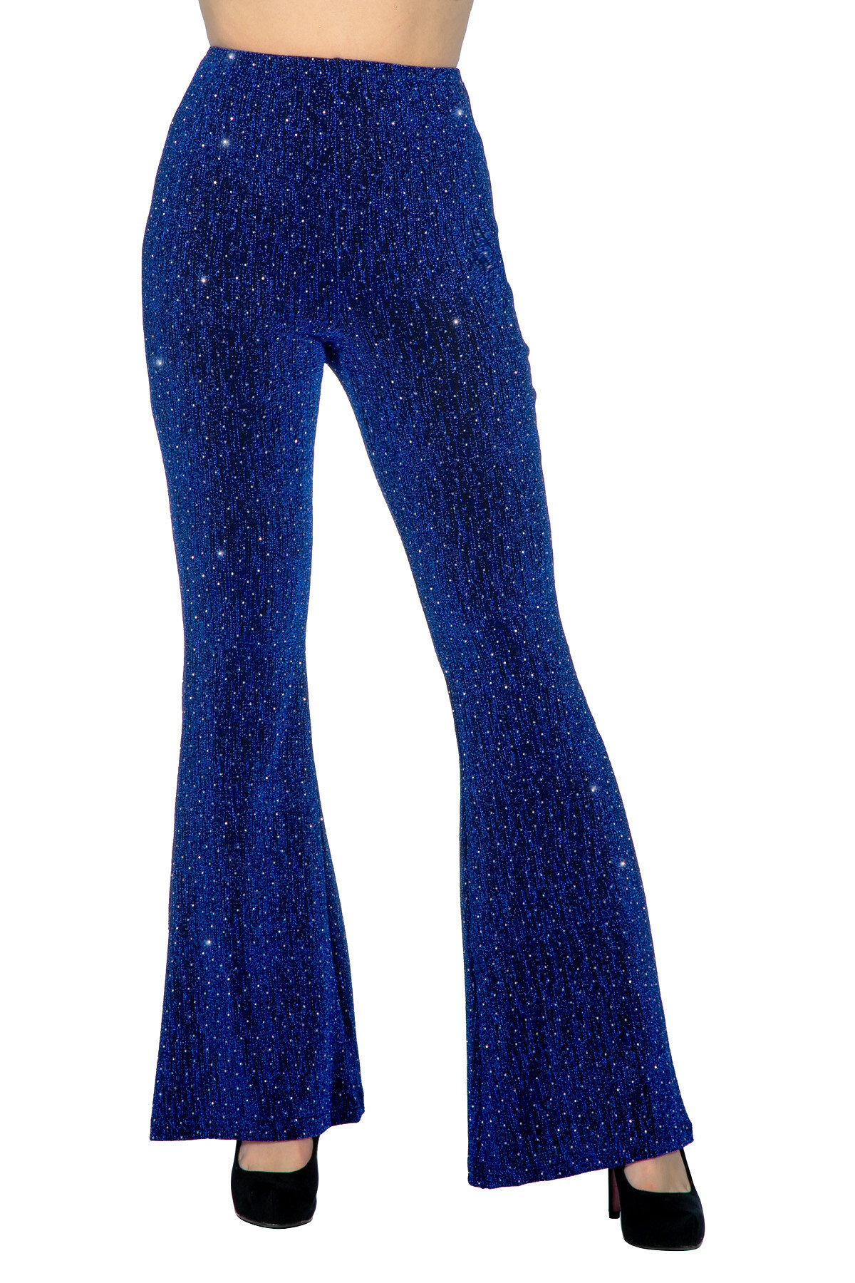 Party glitter broek blauw flared
