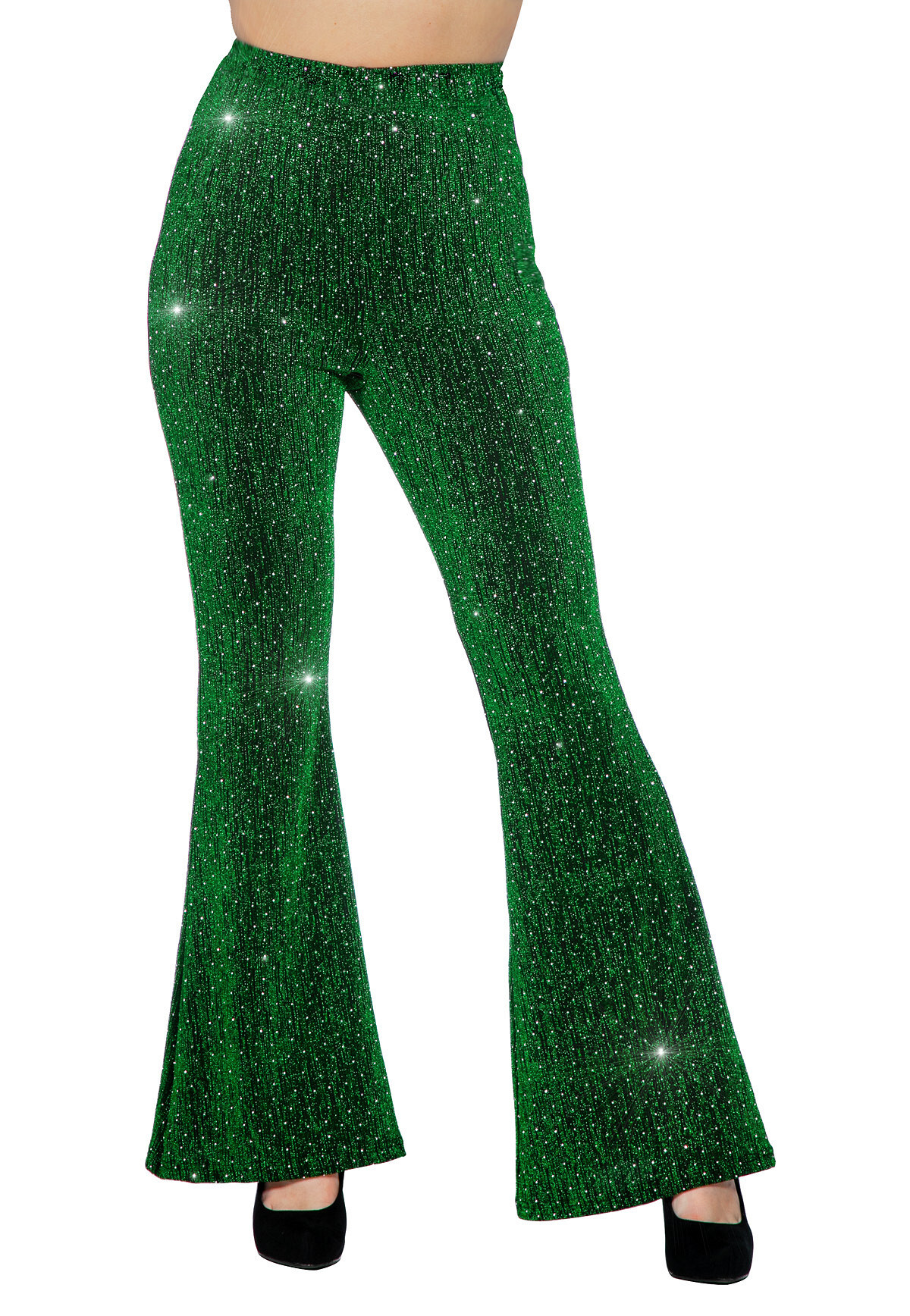 Party glitter broek groen flared