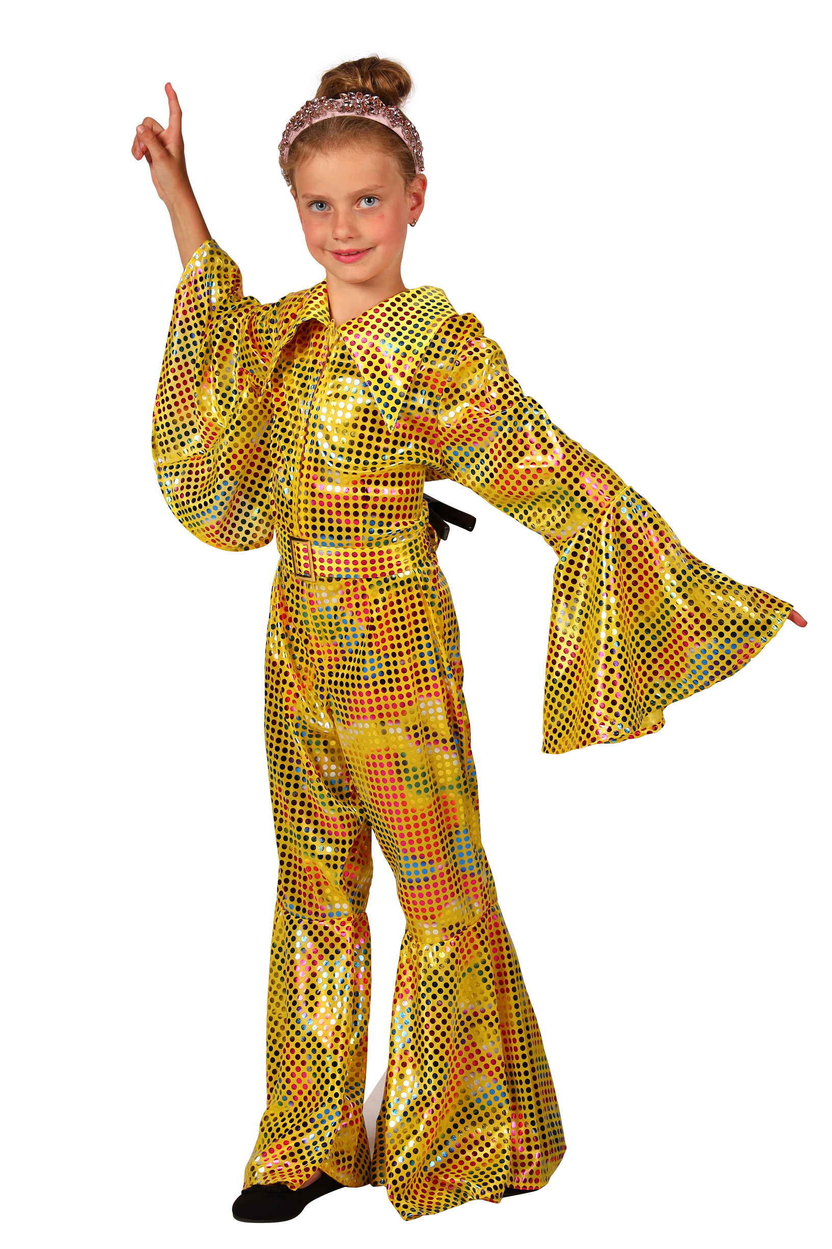 Glittercatsuit Kind geel