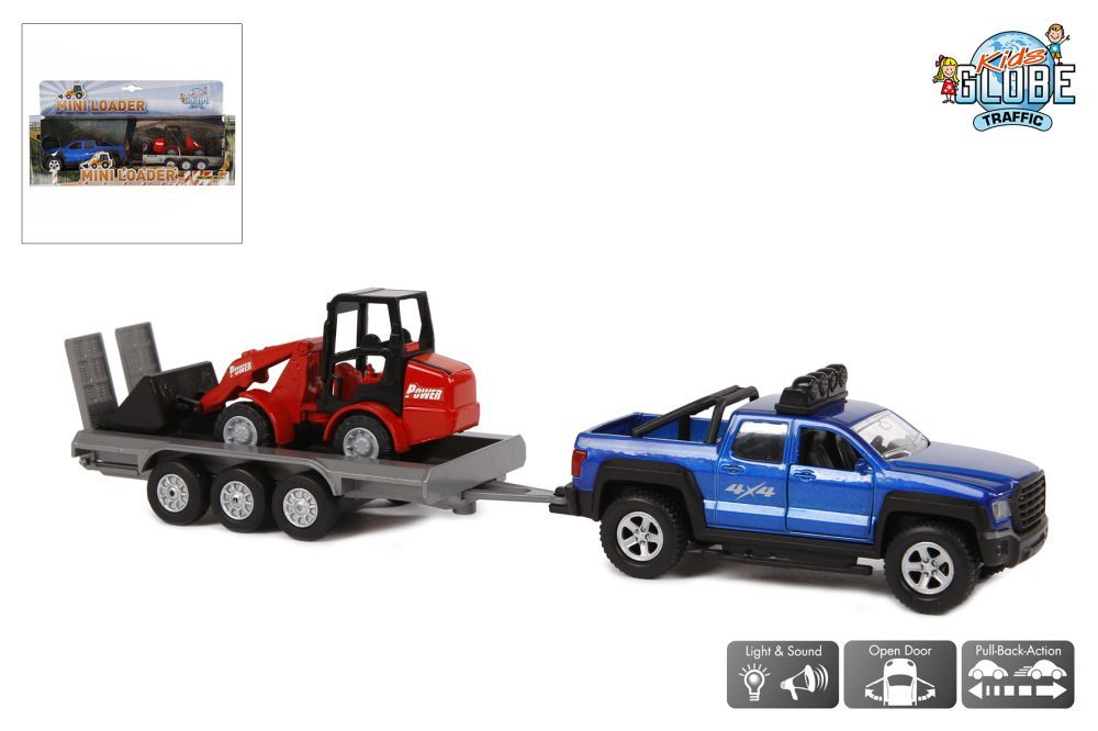 Kids Globe Terreinwagen aanhanger en shovel licht en geluid 30cm